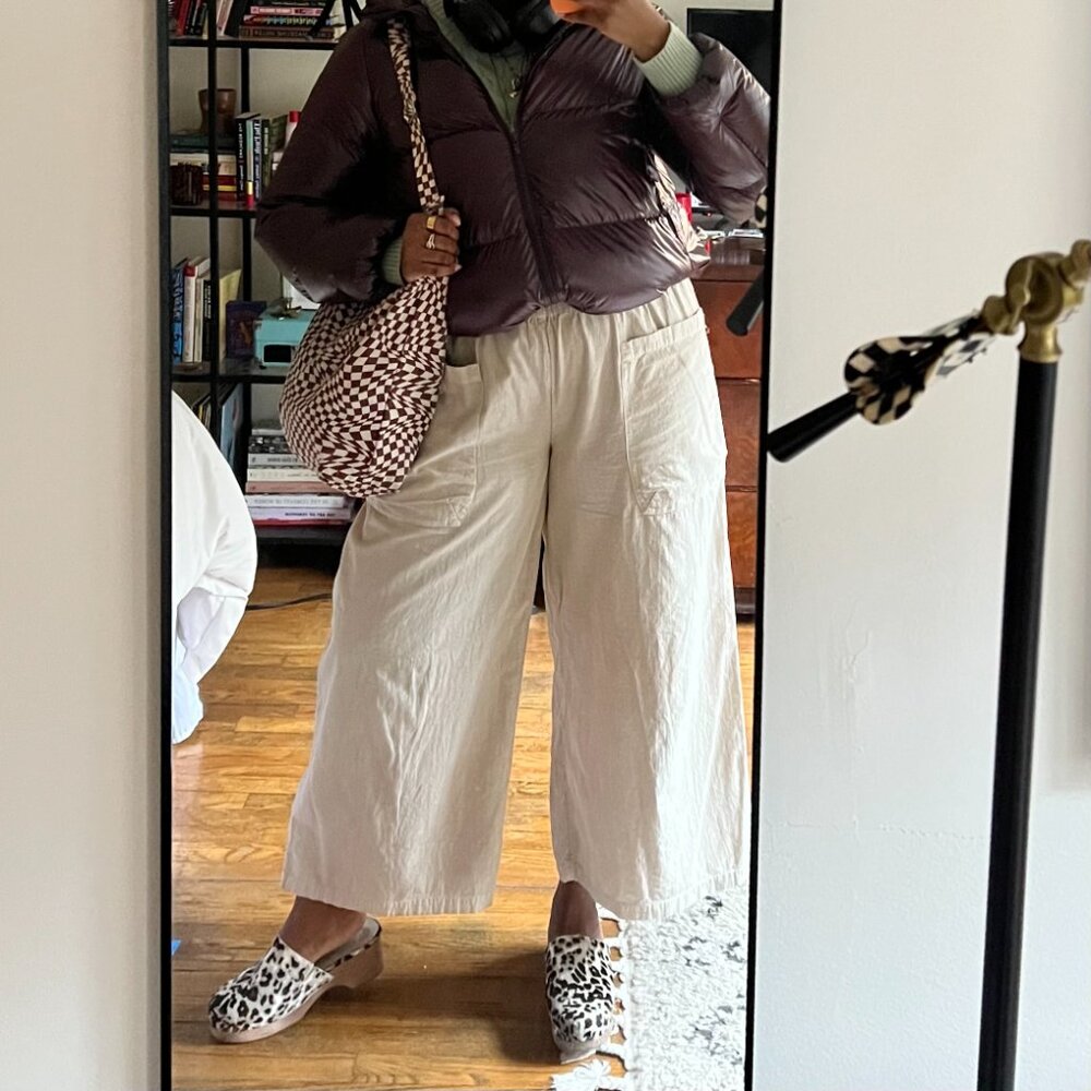 Free People Cream Wide-Leg Cropped Pants